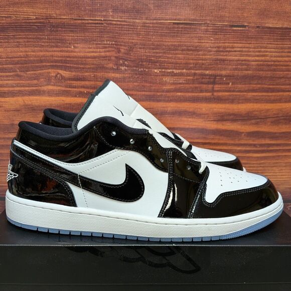 Nike Air Jordan 1 Low SE Concord Men's 12 White Black Patent Shoes DV1309-100